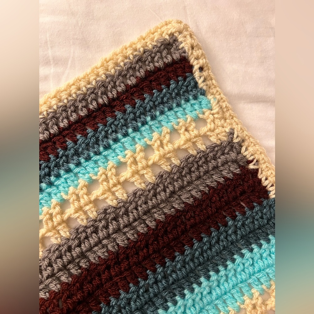 HAND CROCHETED Baby Blanket BLUE Green MAROON